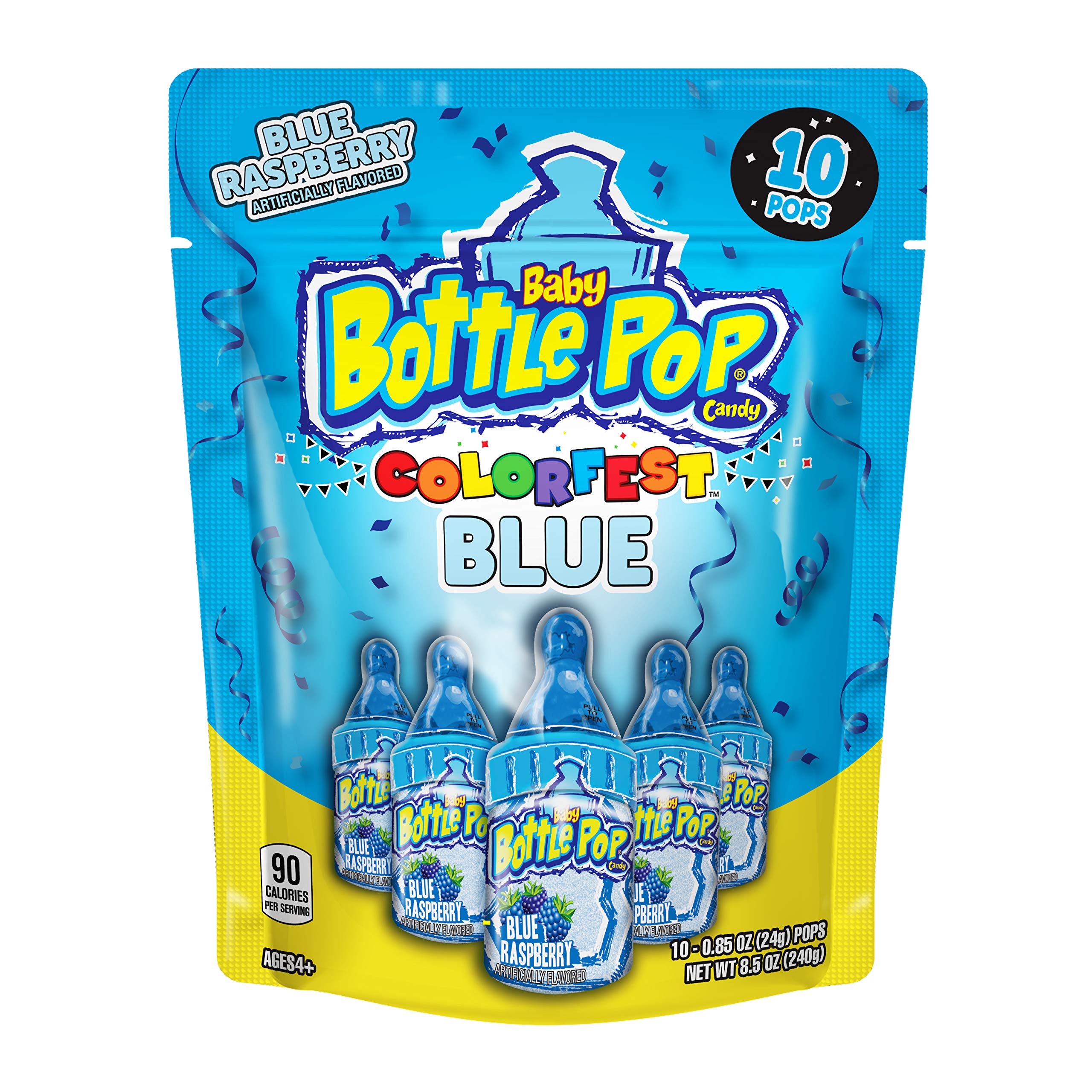 Baby Bottle Pop Christmas Candy Colorfest Individually Wrapped Blue Raspberry Party Pack – 10 Blue Raspberry Lollipops w/ Powdered Sugar Dip - For Holiday Parties, Stocking Stuffers & Gender Reveals Baby Bottle Pop Lollipop Party Pack - All Blue